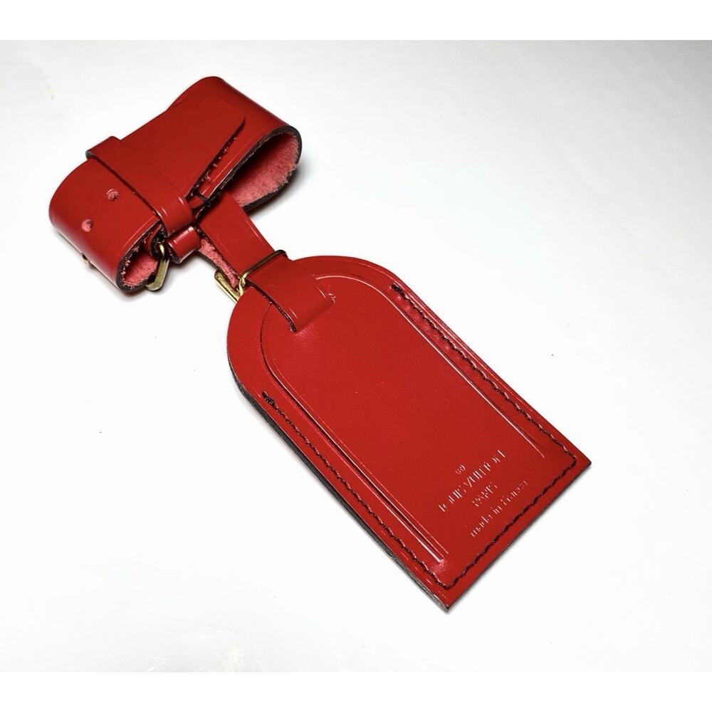 Louis Vuitton Red Bag Tag Gold-tone Accent Black Stitching w/ Strap Poignet